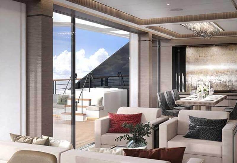suite de luxe à bord du bateau de Prestige l'Evrima du Ritz Carlton